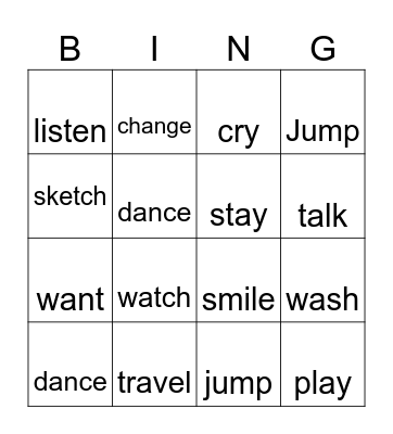 Past Simple Regular Verbs Bingo Card