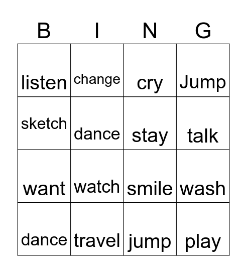 Past Simple Regular Verbs Bingo Card