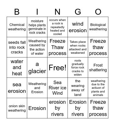 Weathering and Erosion Bingo Card