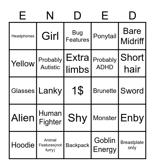 Endead Characters Bingo Card