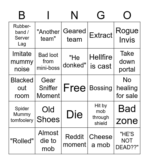 Dark and Darker Bingo Card