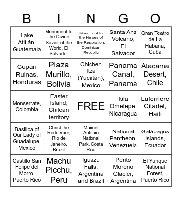 Landmarks in Latin America Bingo Card