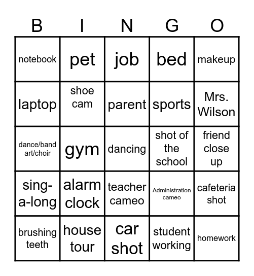 Day in the Life Bingo Card