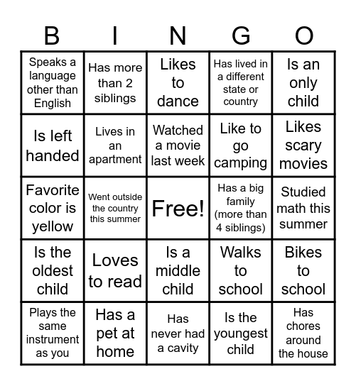 Orchestra Bingo Card