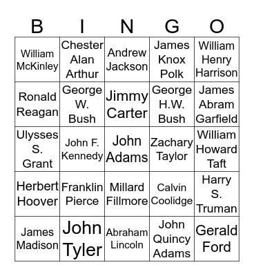 President's Day Bingo Card