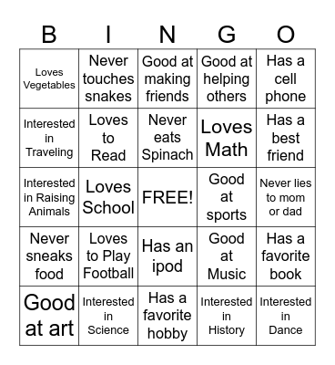 Getting To Know You Bingo Card