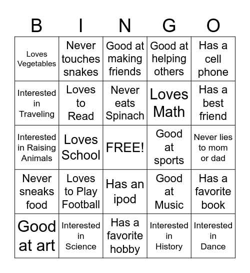 Getting To Know You Bingo Card