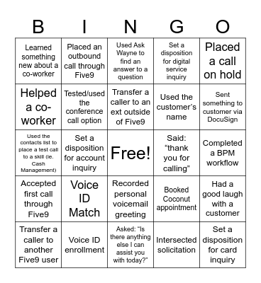 Five9 Launch Day! Bingo Card