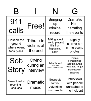 True Crime Bingo Card