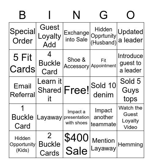 Legendary Buckle Experience Bingo Card
