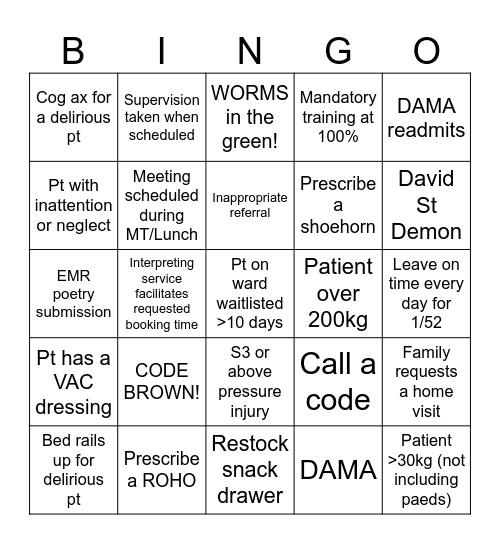 OT BINGO Card