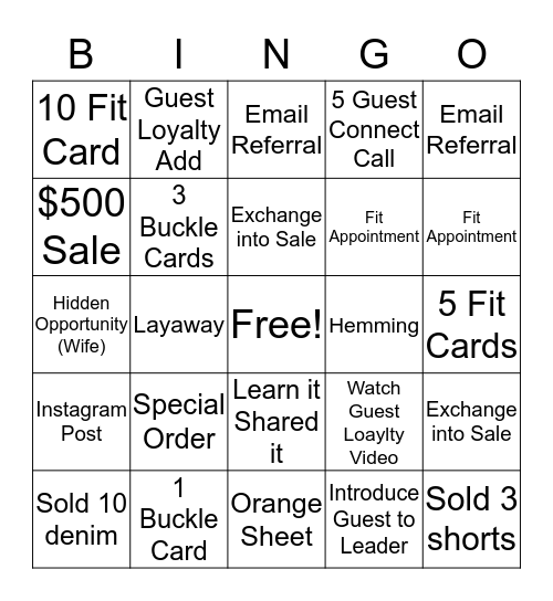 Legendary Buckle Experience Bingo Card