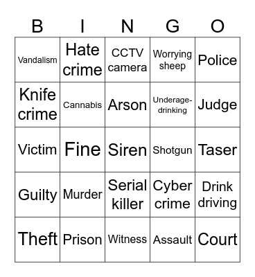 S2 Crime Bingo Card