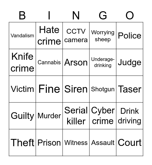 S2 Crime Bingo Card