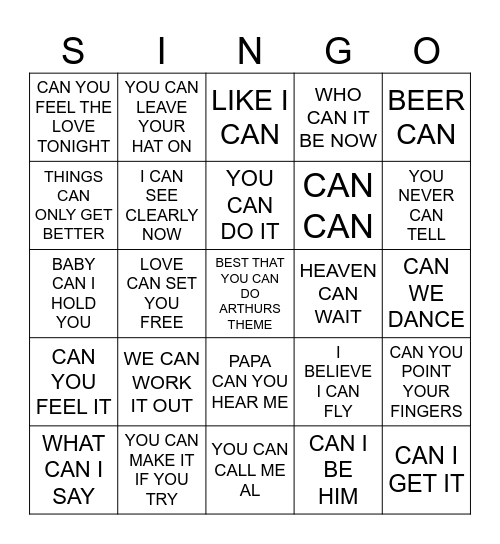 852 YES YOU CAN Bingo Card