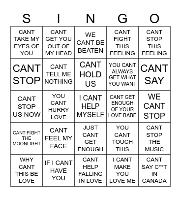 853 NO YOU CANT Bingo Card