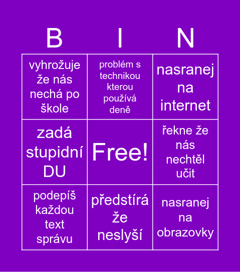 Fialoví MUŽ Bingo Card