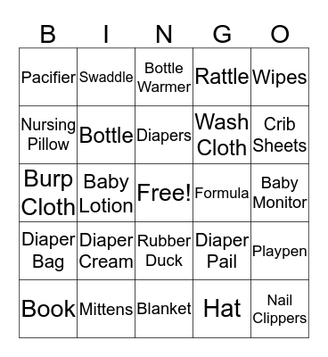 Baby Shower Bingo Card