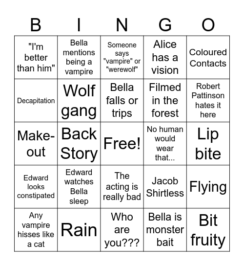 Twilight 2.0 Bingo Card