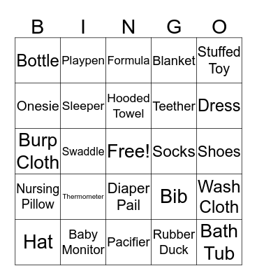 Baby Shower Bingo Card