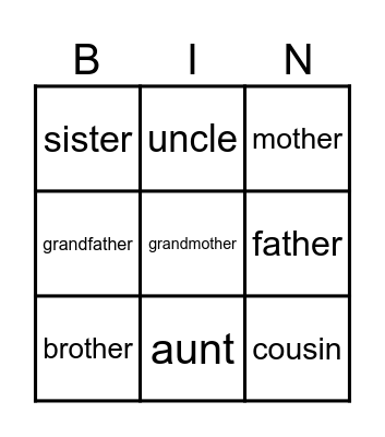 Family Bingo Card