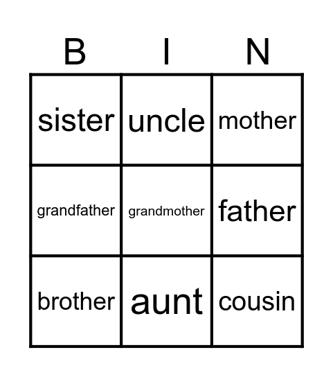 Family Bingo Card