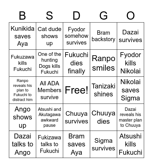 BSD Bingo Card