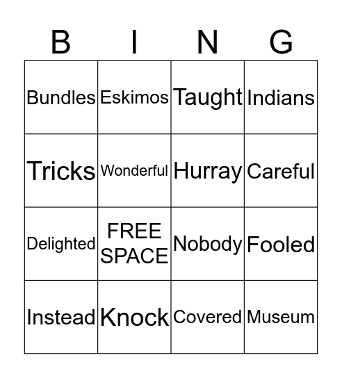 Vocabulary Bingo Card