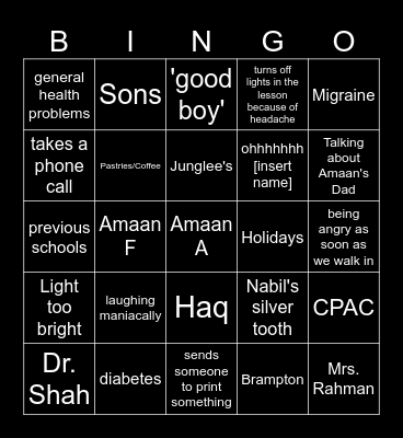 Mrs. Ali Bingo Card