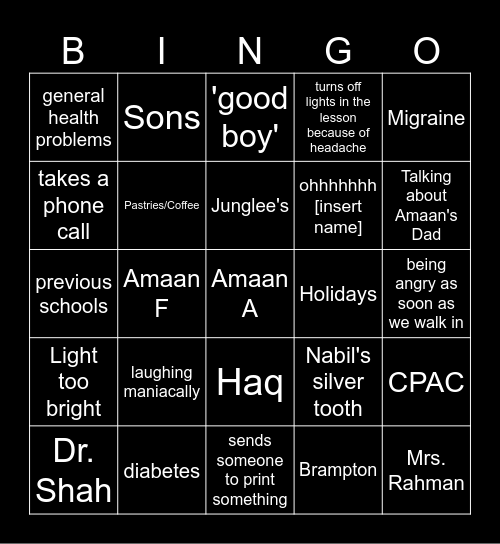 Mrs. Ali Bingo Card