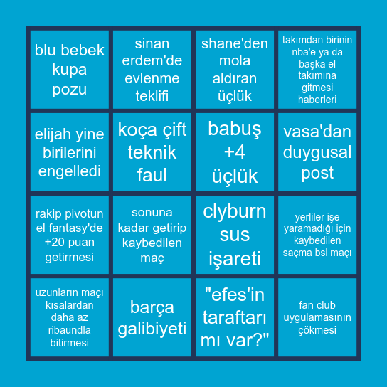 Efes Bingo Card