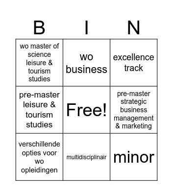 4e jaars bingo Card