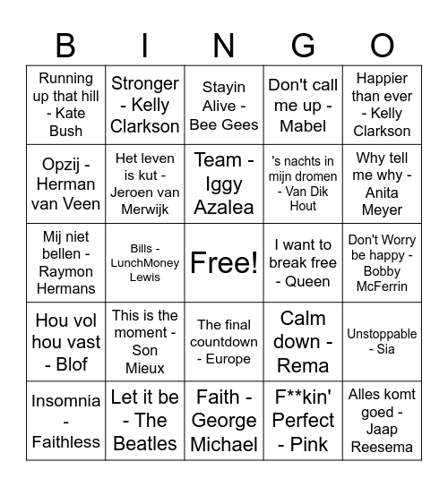 Muziek bingo DHA Bingo Card