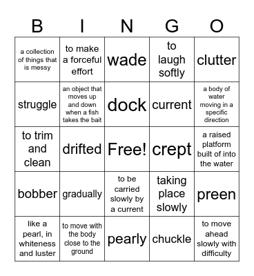The Raft Vocabulary Bingo Card