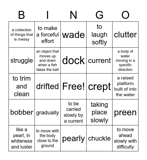 The Raft Vocabulary Bingo Card