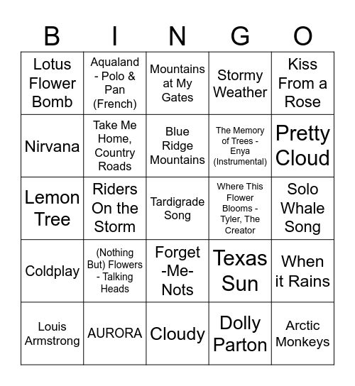 Oh Sweet Mother Nature Bingo Card