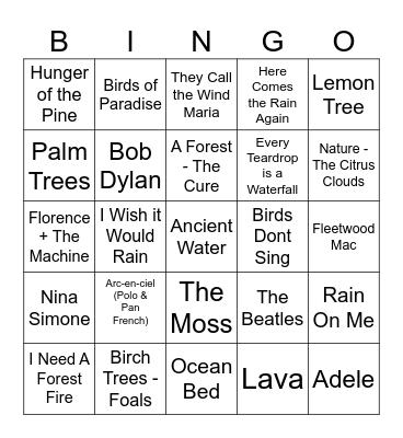 All Nature Has Feeling Bingo Card