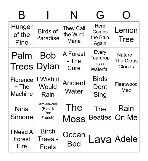 All Nature Has Feeling Bingo Card