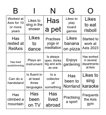 Axis Speed Dating Bingo Card