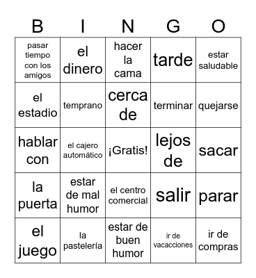 S3 U1S1 Repaso de vocabulario Bingo Card