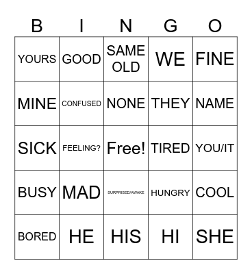 ASL 1 Unit 1 Bingo Card