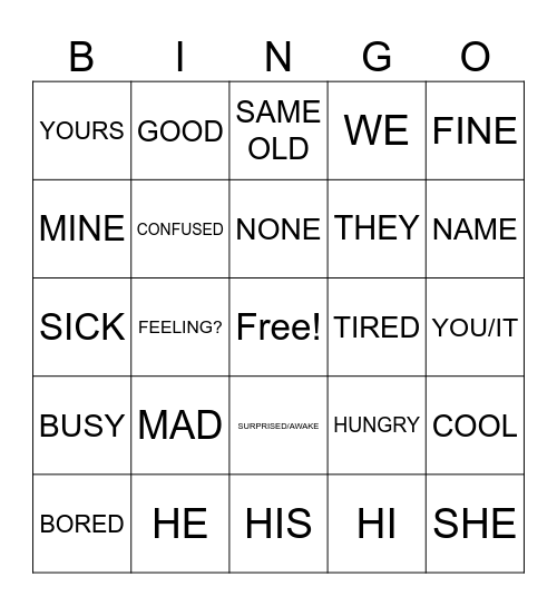 ASL 1 Unit 1 Bingo Card