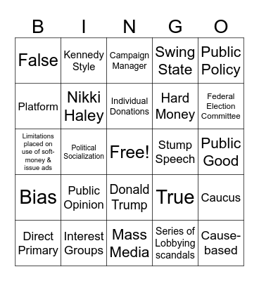 Government Ch 9 & 12 Review #1 Bingo Card