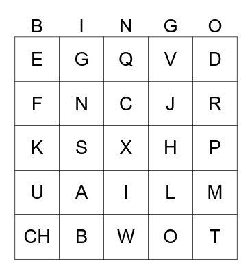 Spanish Alphabet Bingo Card