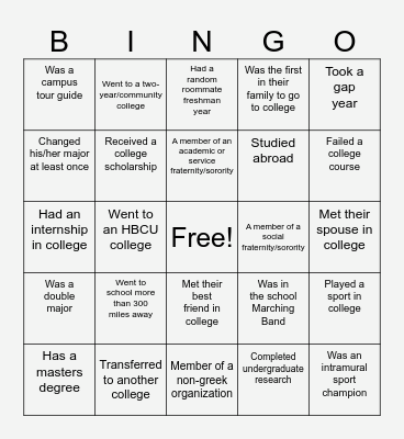 Seminole Staff College Bingo Card