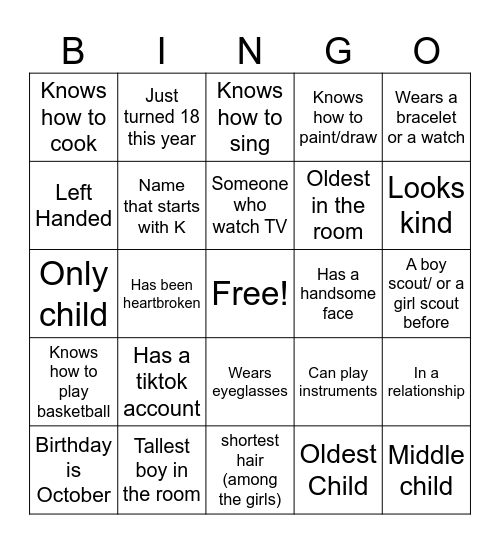 HUMAN BUNGO Bingo Card