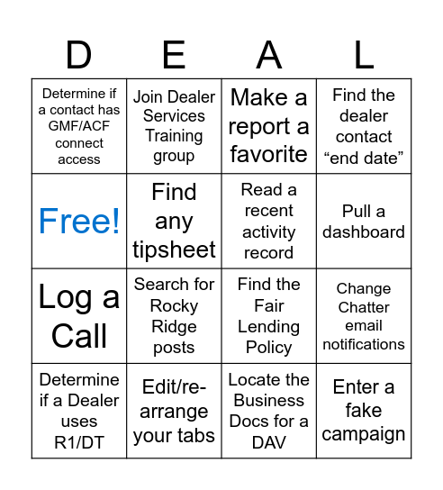 Salesforce Scavenger Hunt Bingo Card