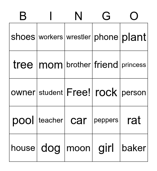 Simple Subjects Bingo Card