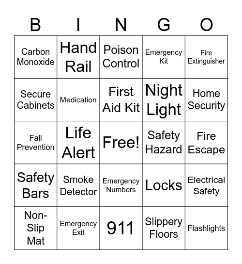 Home Safety Bingo Card