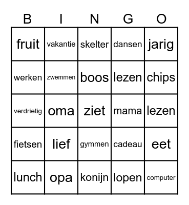 vakantie Bingo Card